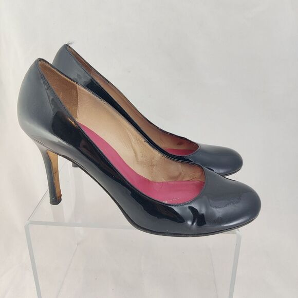 Kate spade Black Patent Leather Heels Sz 8.5 Round Toe Pink Insole +/- 3.5" High - Picture 12 of 15
